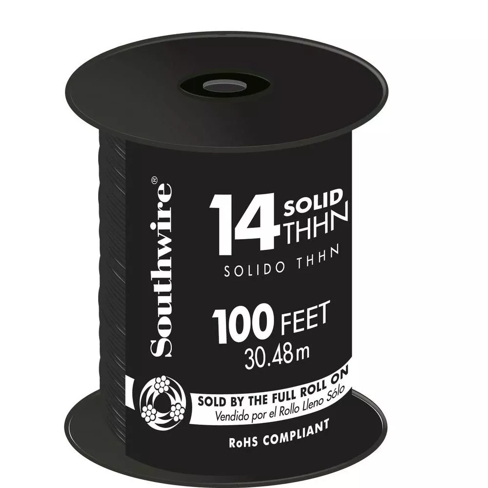 100 Ft. 14/1 Solid Thhn Building Wire - Black Copper