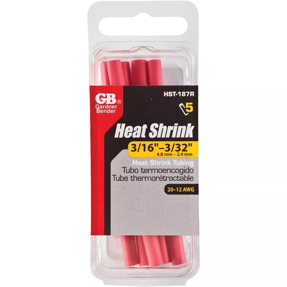 3/16 In. D Heat Shrink Tubing Red 5 Pk